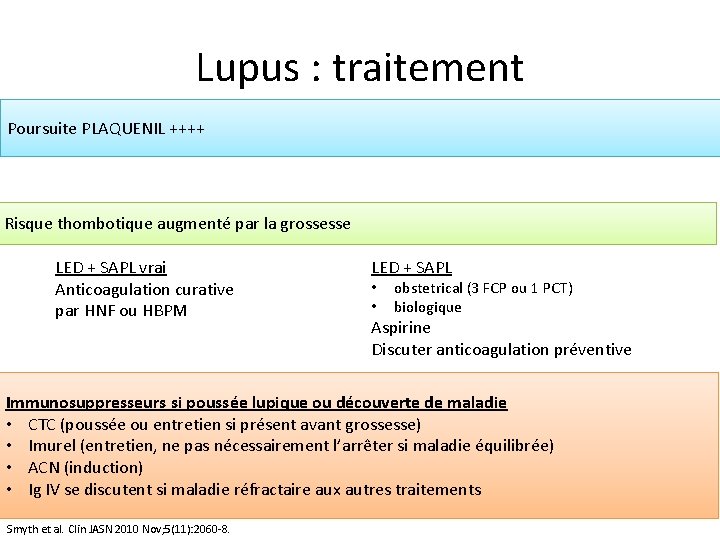 Lupus : traitement Poursuite PLAQUENIL ++++ Risque thombotique augmenté par la grossesse LED +