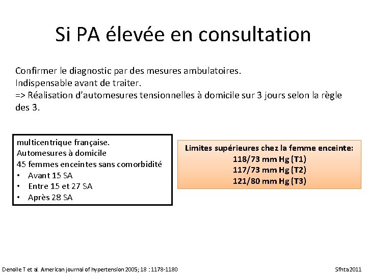 Si PA élevée en consultation Confirmer le diagnostic par des mesures ambulatoires. Indispensable avant