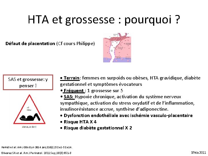 HTA et grossesse : pourquoi ? Défaut de placentation (Cf cours Philippe) SAS et