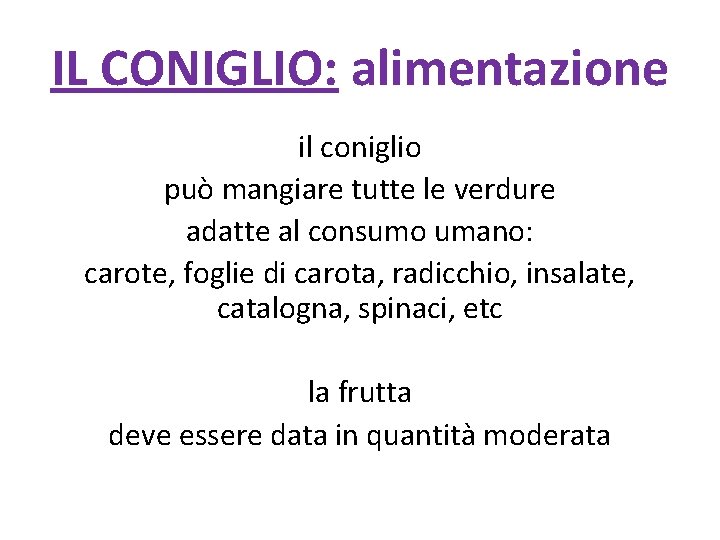 IL CONIGLIO: alimentazione il coniglio può mangiare tutte le verdure adatte al consumo umano: