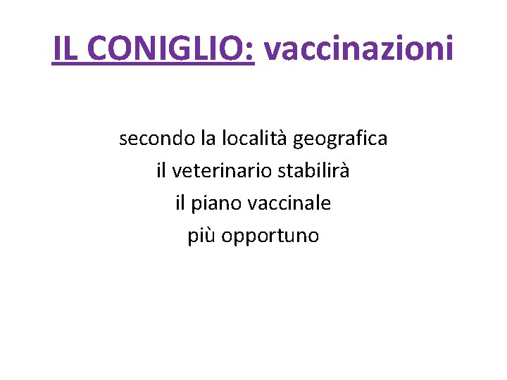 IL CONIGLIO: vaccinazioni secondo la località geografica il veterinario stabilirà il piano vaccinale più