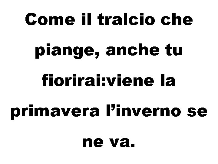 Come il tralcio che piange, anche tu fiorirai: viene la primavera l’inverno se ne