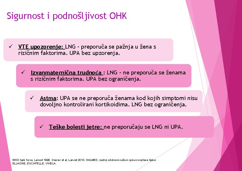 Sigurnost i podnošljivost OHK ü VTE upozorenje: LNG – preporuča se pažnja u žena