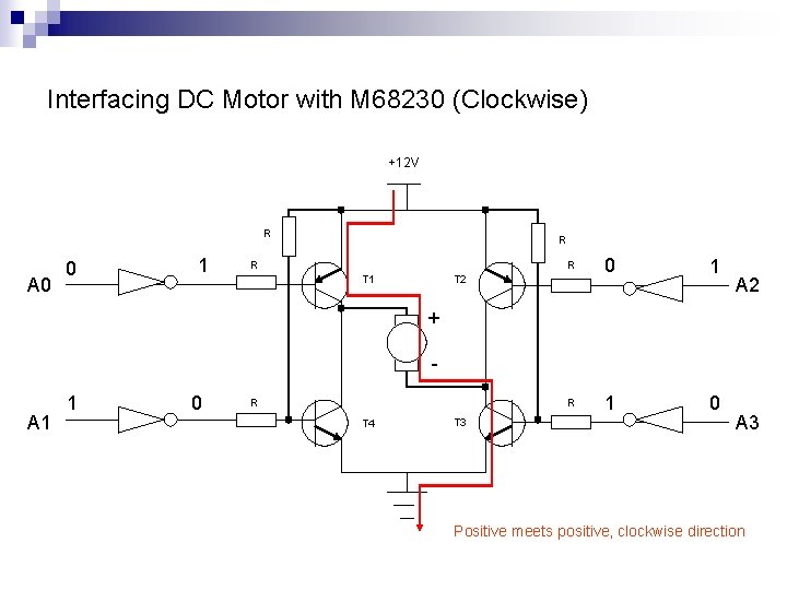 Interfacing DC Motor with M 68230 (Clockwise) +12 V R A 0 0 1