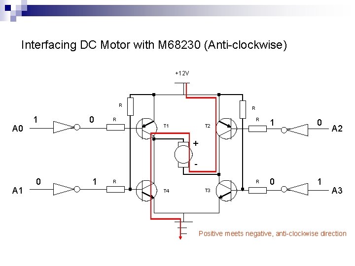 Interfacing DC Motor with M 68230 (Anti-clockwise) +12 V R A 0 1 0