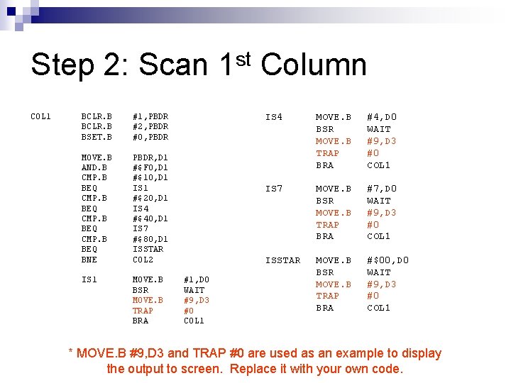 Step 2: Scan 1 st Column COL 1 BCLR. B BSET. B #1, PBDR