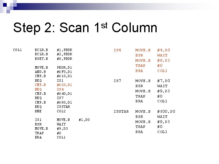 Step 2: Scan 1 st Column COL 1 BCLR. B BSET. B #1, PBDR