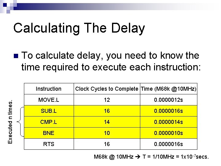 Calculating The Delay n To calculate delay, you need to know the time required