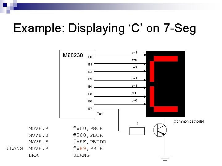 Example: Displaying ‘C’ on 7 -Seg M 68230 a=1 B 0 b=0 B 1