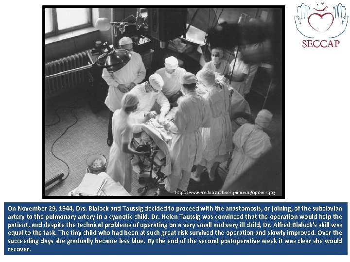 http: //www. medicalarchives. jhmi. edu/oprhres. jpg On November 29, 1944, Drs. Blalock and Taussig
