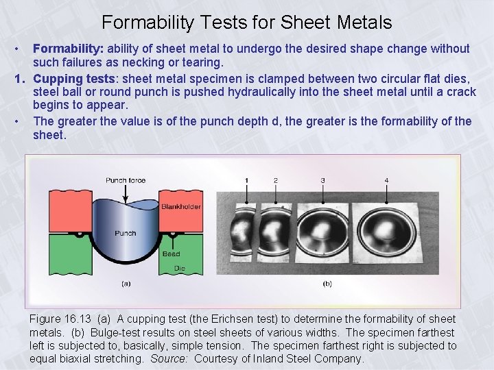 Formability Tests for Sheet Metals • Formability: ability of sheet metal to undergo the