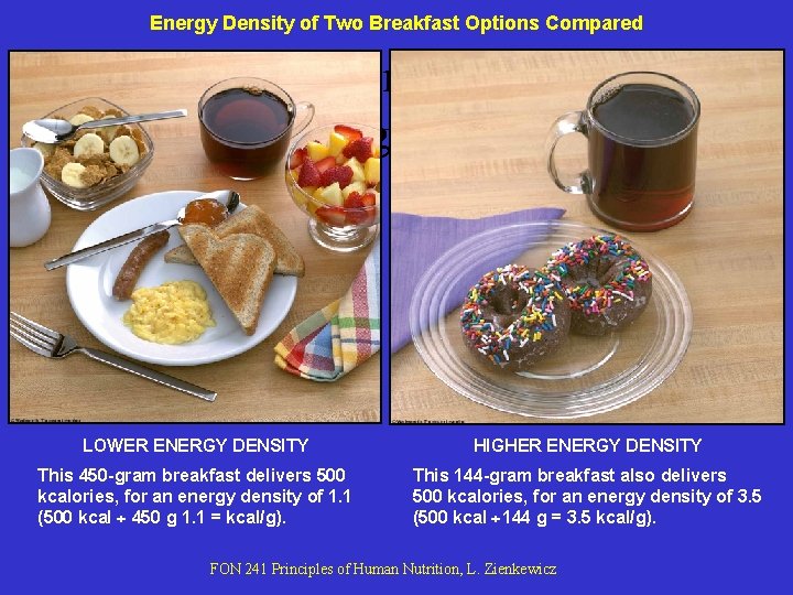 Energy Density of Two Breakfast Options Compared Figure 1 -2 Page 10 LOWER ENERGY Energy Density of Two Breakfast Options Compared Figure 1 -2 Page 10 LOWER ENERGY