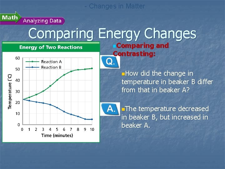 - Changes in Matter Comparing Energy Changes n. Comparing and Contrasting: n. How did