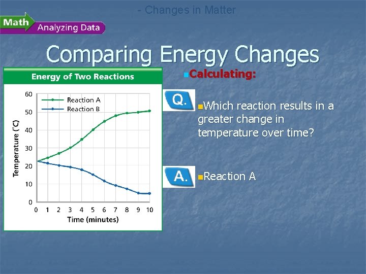 - Changes in Matter Comparing Energy Changes n. Calculating: n. Which reaction results in