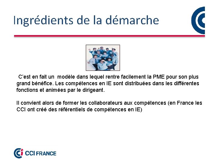 Ingrédients de la démarche C’est en fait un modèle dans lequel rentre facilement la