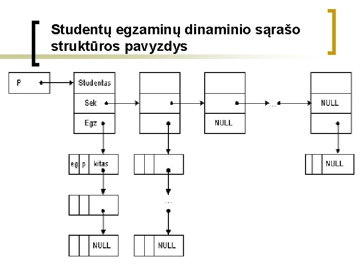 Studentų egzaminų dinaminio sąrašo struktūros pavyzdys 