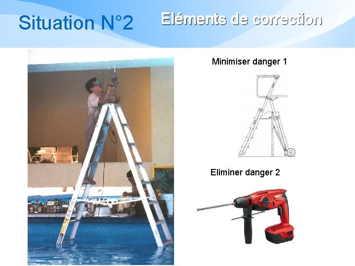 Situation N° 2 Eléments de correction Minimiser danger 1 Eliminer danger 2 Situation N° 2 Eléments de correction Minimiser danger 1 Eliminer danger 2