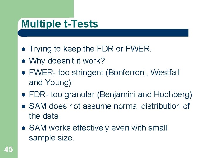 Multiple t-Tests 45 Trying to keep the FDR or FWER. Why doesn’t it work?