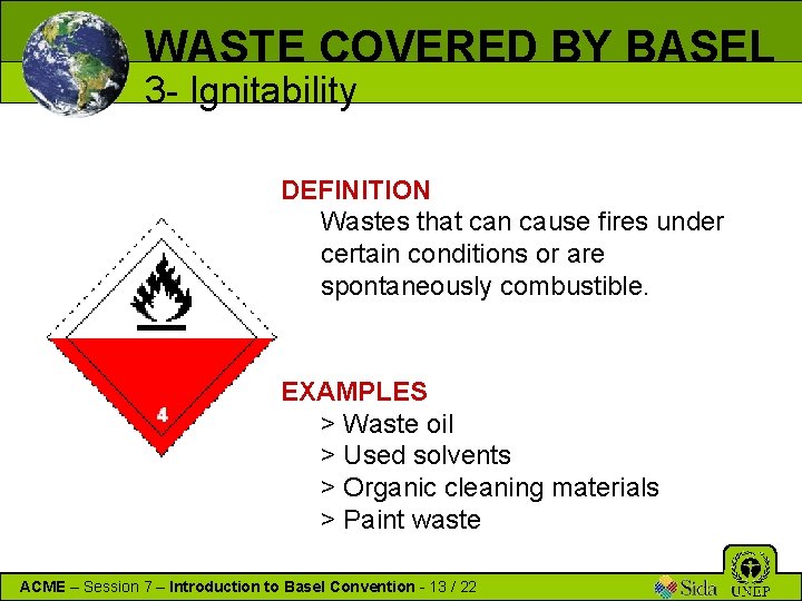 WASTE COVERED BY BASEL 3 - Ignitability DEFINITION Wastes that can cause fires under