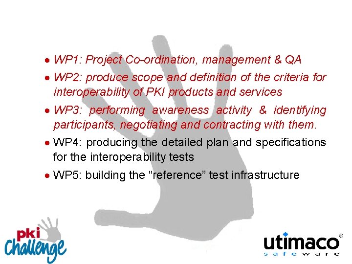 · WP 1: Project Co-ordination, management & QA · WP 2: produce scope and