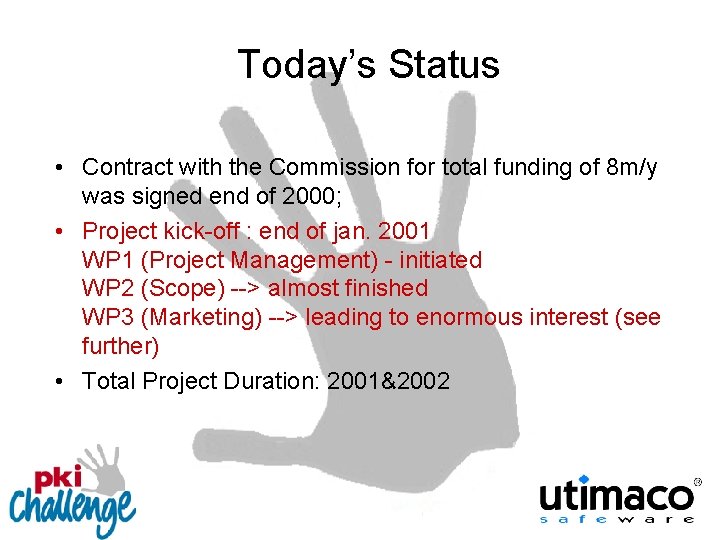 Today’s Status • Contract with the Commission for total funding of 8 m/y was