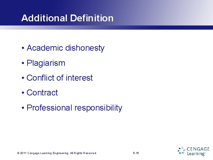 Additional Definition • Academic dishonesty • Plagiarism • Conflict of interest • Contract •