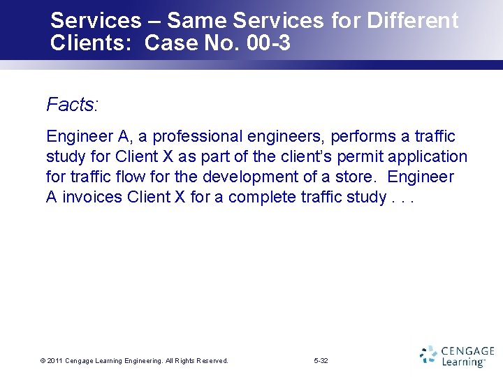 Services – Same Services for Different Clients: Case No. 00 -3 Facts: Engineer A,