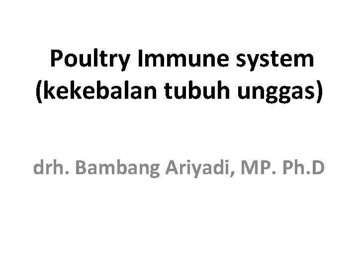Poultry Immune system (kekebalan tubuh unggas) drh. Bambang Ariyadi, MP. Ph. D 