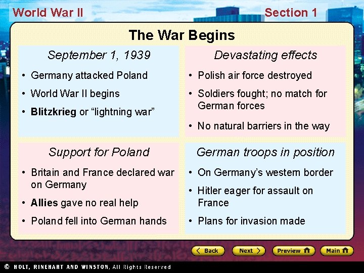 World War II Section 1 The War Begins September 1, 1939 Devastating effects •
