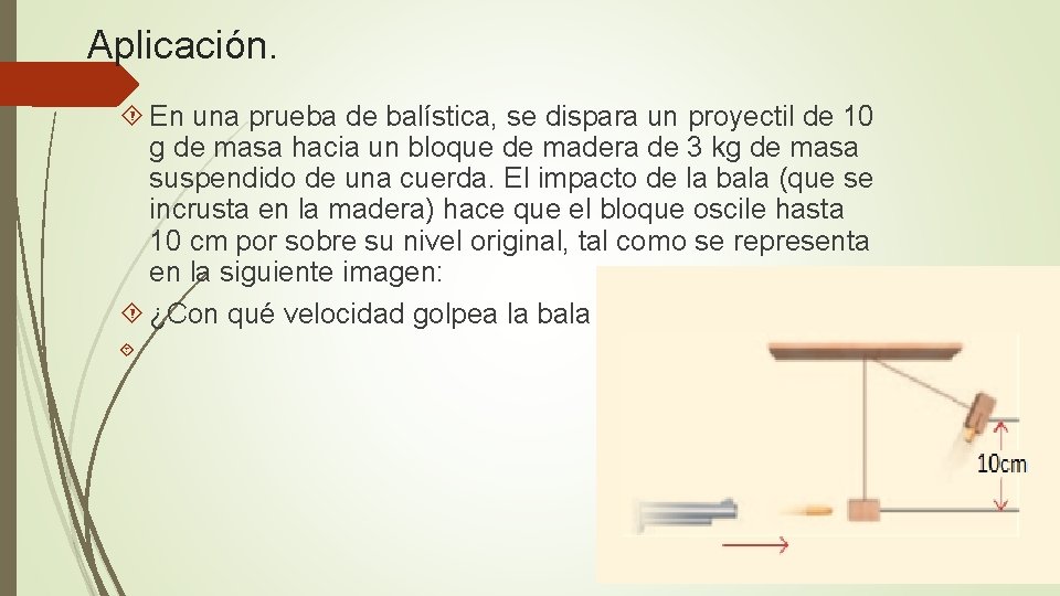 Aplicación. En una prueba de balística, se dispara un proyectil de 10 g de