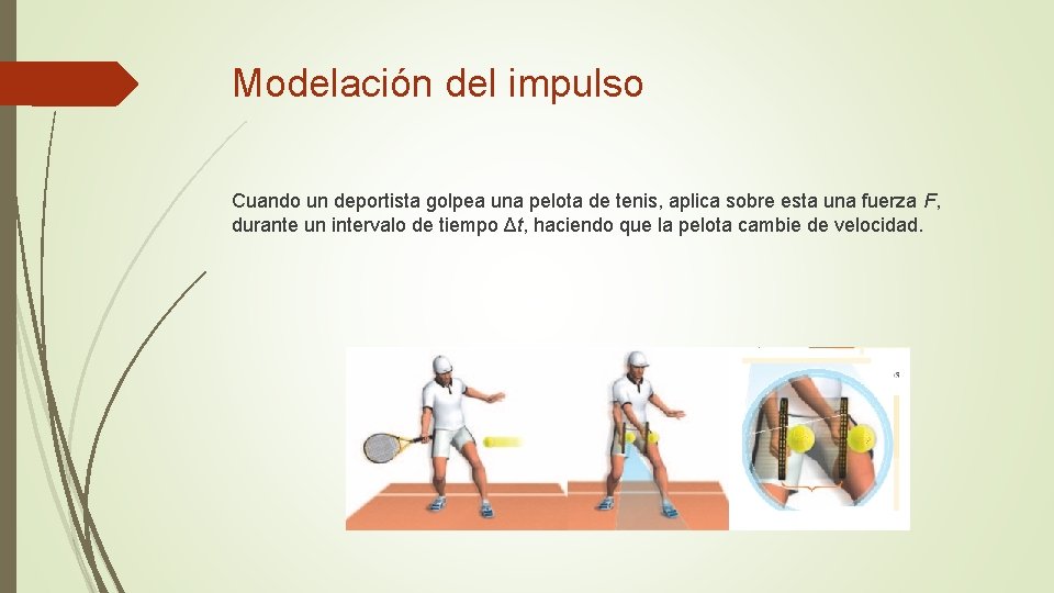 Modelación del impulso Cuando un deportista golpea una pelota de tenis, aplica sobre esta