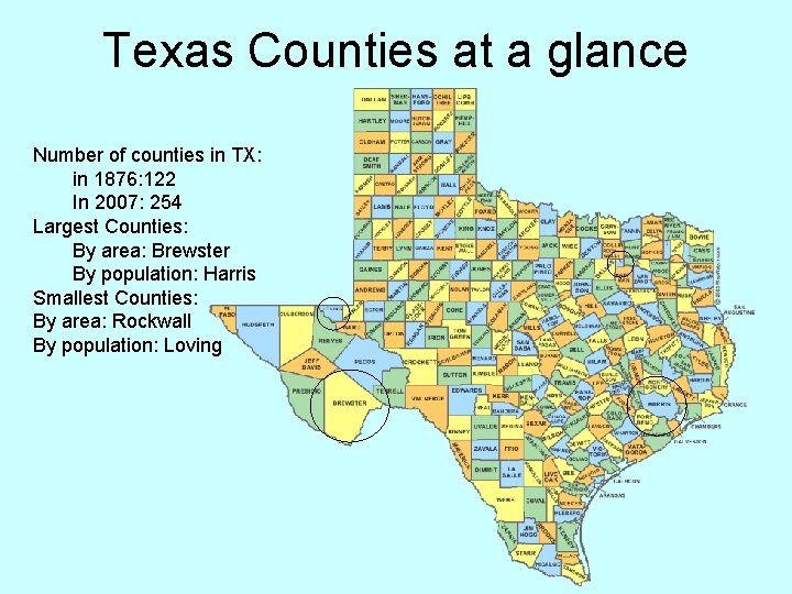 Texas Counties at a glance Number of counties in TX: in 1876: 122 In