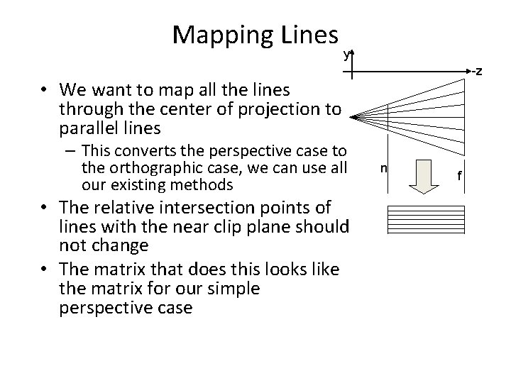Mapping Lines y -z • We want to map all the lines through the