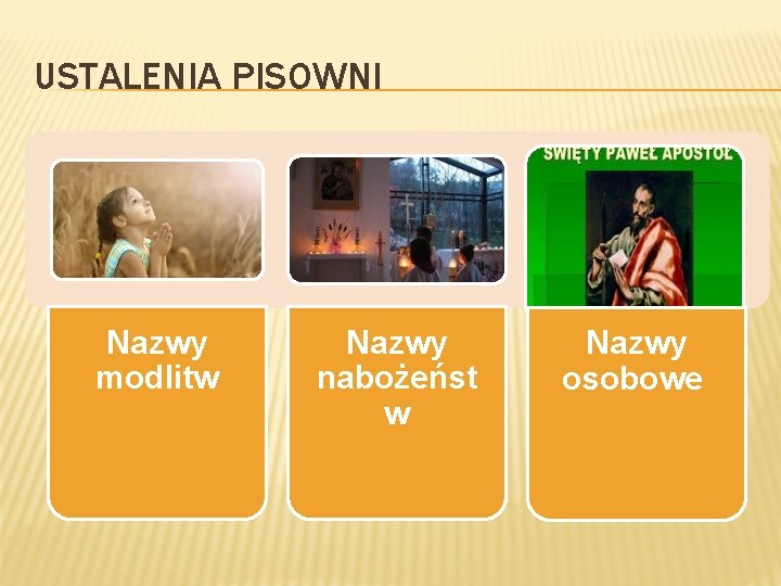 USTALENIA PISOWNI Nazwy modlitw Nazwy nabożeńst w Nazwy osobowe 