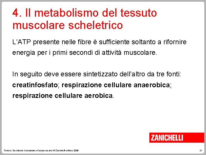 4. Il metabolismo del tessuto muscolare scheletrico L’ATP presente nelle fibre è sufficiente soltanto