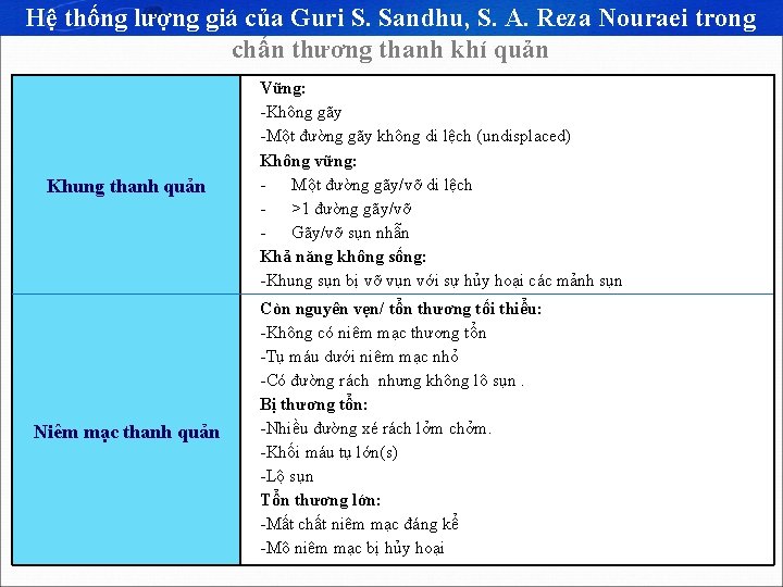 Hệ thống lượng giá của Guri S. Sandhu, S. A. Reza Nouraei trong chấn