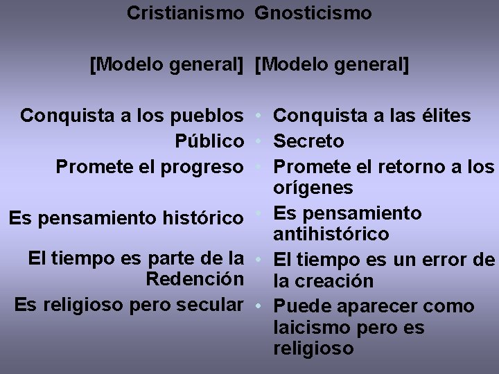 Cristianismo Gnosticismo [Modelo general] Conquista a los pueblos • Conquista a las élites Público