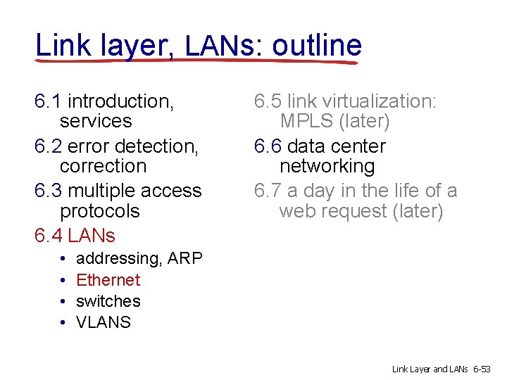 Link layer, LANs: outline 6. 1 introduction, services 6. 2 error detection, correction 6.