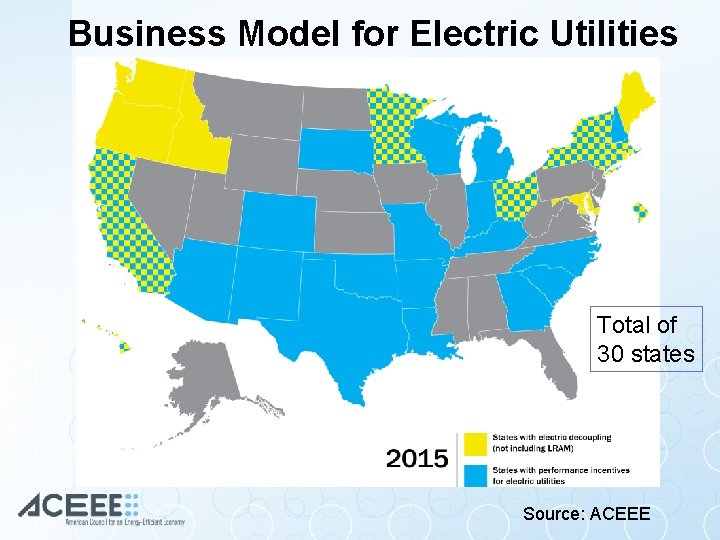 Business Model for Electric Utilities Total of 30 states Source: ACEEE 