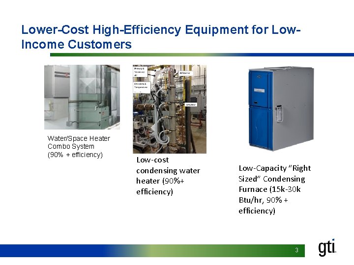 Lower-Cost High-Efficiency Equipment for Low. Income Customers Water/Space Heater Combo System (90% + efficiency)