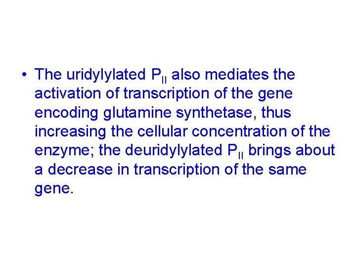  • The uridylylated PII also mediates the activation of transcription of the gene