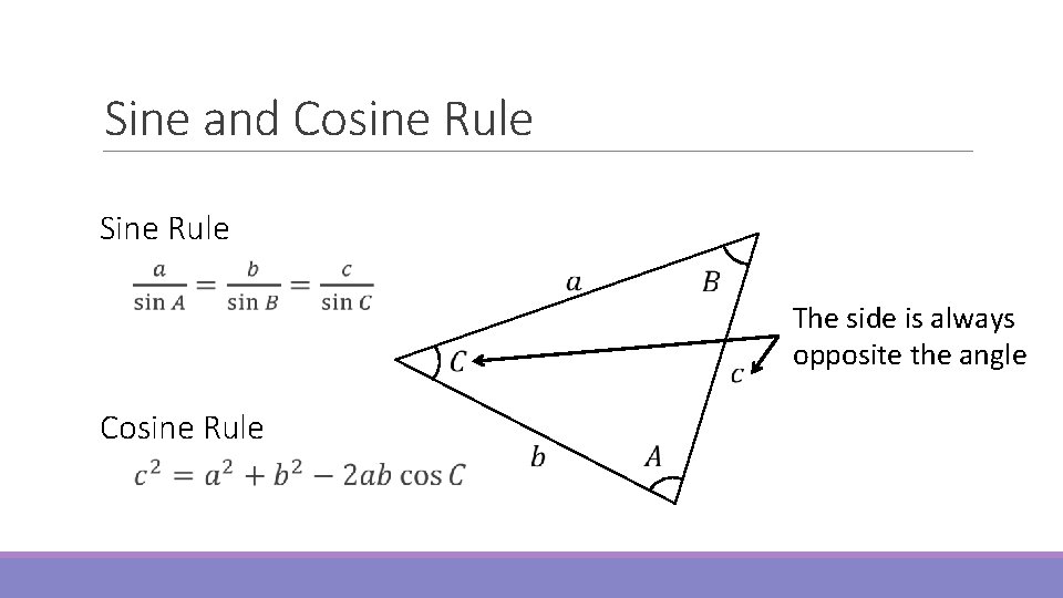 Sine and Cosine Rule Sine Rule Cosine Rule The side is always opposite the