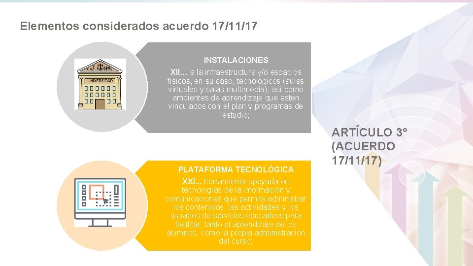 Elementos considerados acuerdo 17/11/17 INSTALACIONES XII… a la infraestructura y/o espacios físicos, en su