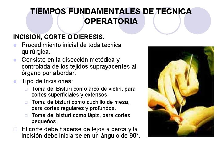 TIEMPOS FUNDAMENTALES DE TECNICA OPERATORIA INCISION, CORTE O DIERESIS. l Procedimiento inicial de toda