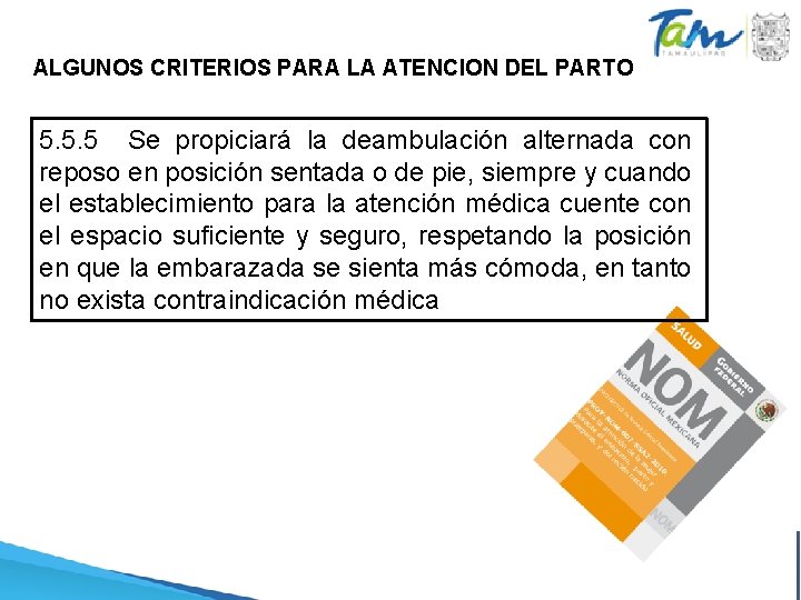 ALGUNOS CRITERIOS PARA LA ATENCION DEL PARTO 5. 5. 5 Se propiciará la deambulación ALGUNOS CRITERIOS PARA LA ATENCION DEL PARTO 5. 5. 5 Se propiciará la deambulación