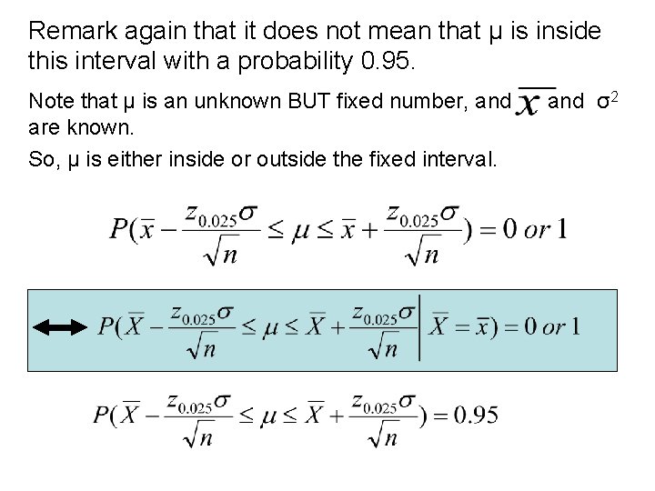 Remark again that it does not mean that μ is inside this interval with