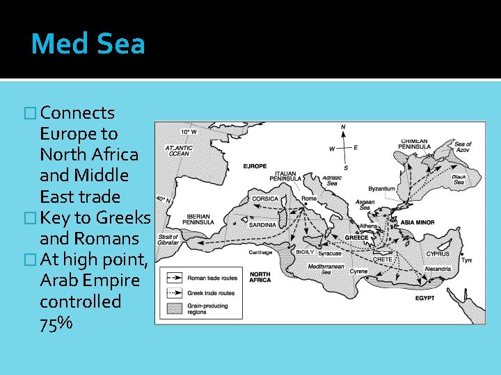 Med Sea � Connects Europe to North Africa and Middle East trade � Key