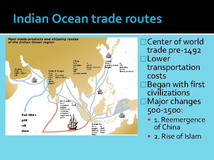 Indian Ocean trade routes �Center of world East Africa gold salt slaves trade pre-1492