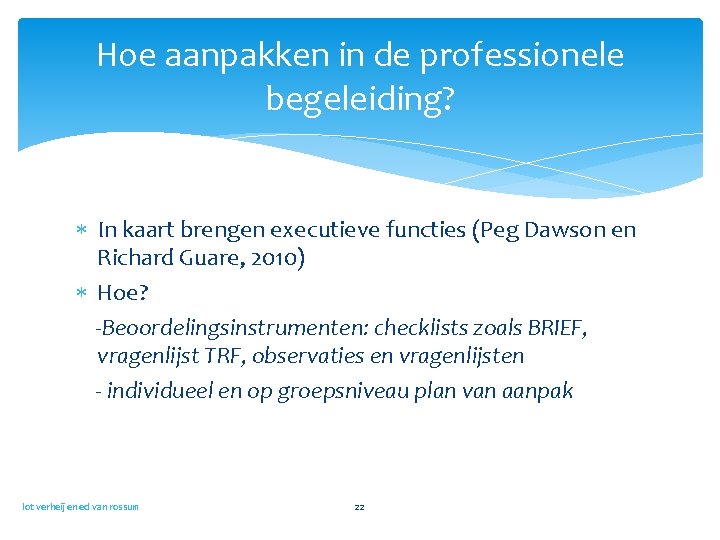 Hoe aanpakken in de professionele begeleiding? In kaart brengen executieve functies (Peg Dawson en