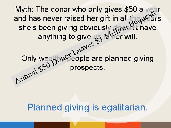 Myth: The donor who only gives $50 a year ! t s e and